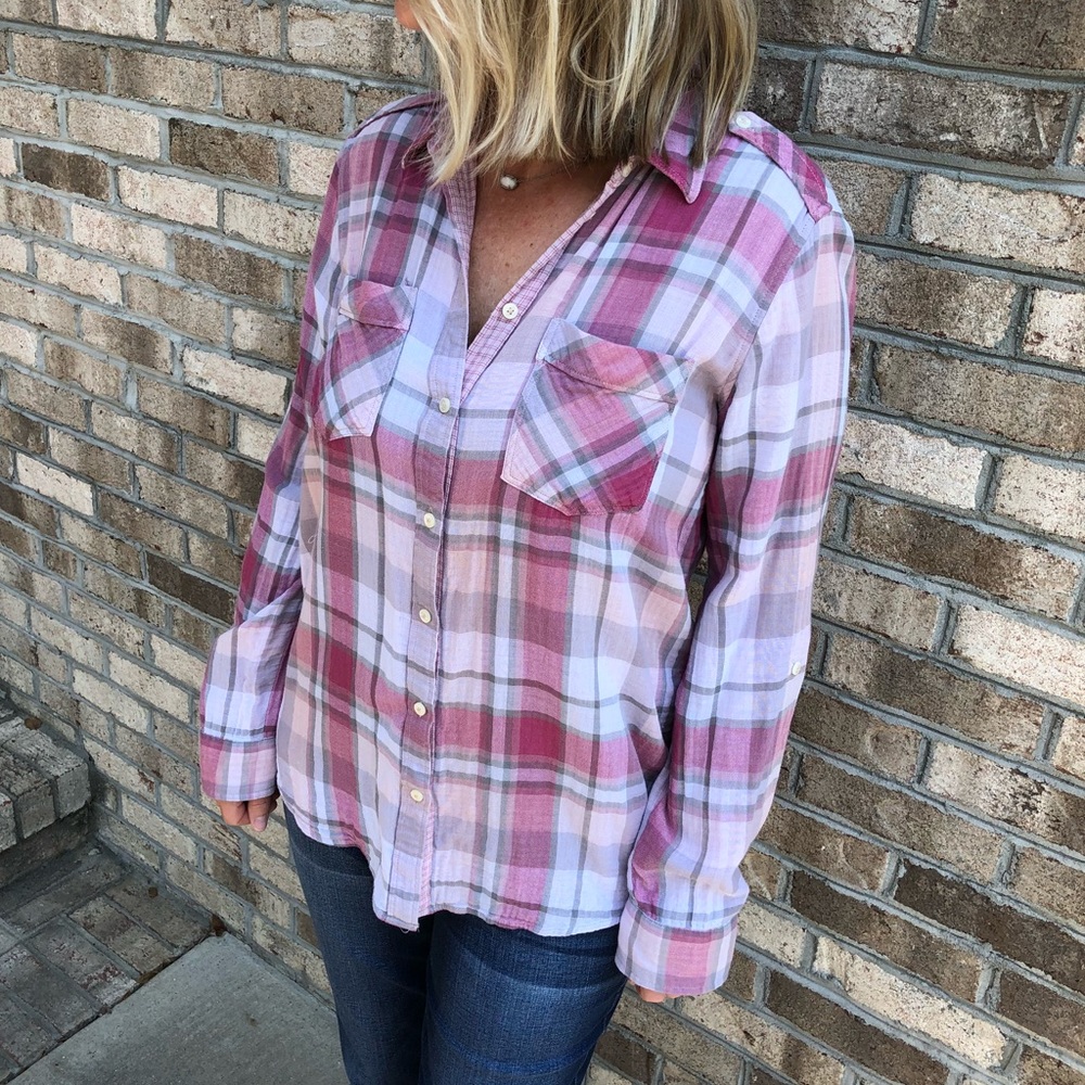 About to donate-Express pink plaid shirt